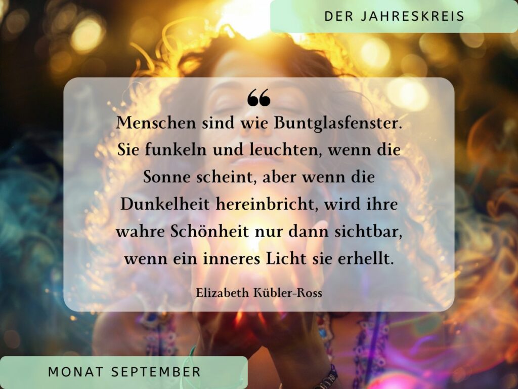 Das Foto zeigt eine Frau mit geschlossenen Augen, in ihren ausgestreckten Händen schwebt ein Licht.