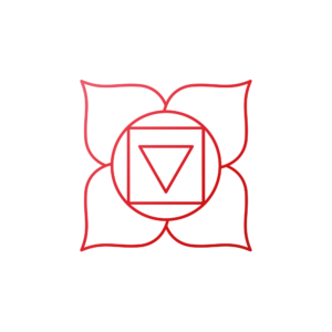 Das Bild zeigt das Symbol des Wurzelchakras Muladhara in rot.