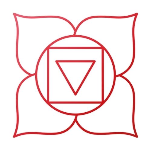Das Bild zeigt das Symbol für das Wurzelchakra eine vierblättrige rote Lotusblüte.