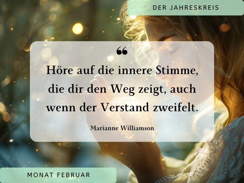 Das Beitragsbild zeigt eine Frau mit geschlossen Augen, in deren Händen eine Kugel aus vielen kleinen Lichtpunkten ist. Monat Februar.
