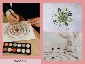 3 Bilder mit unterschiedlichen Mandalas, dem DIY des Monats September im Jahreskreis.